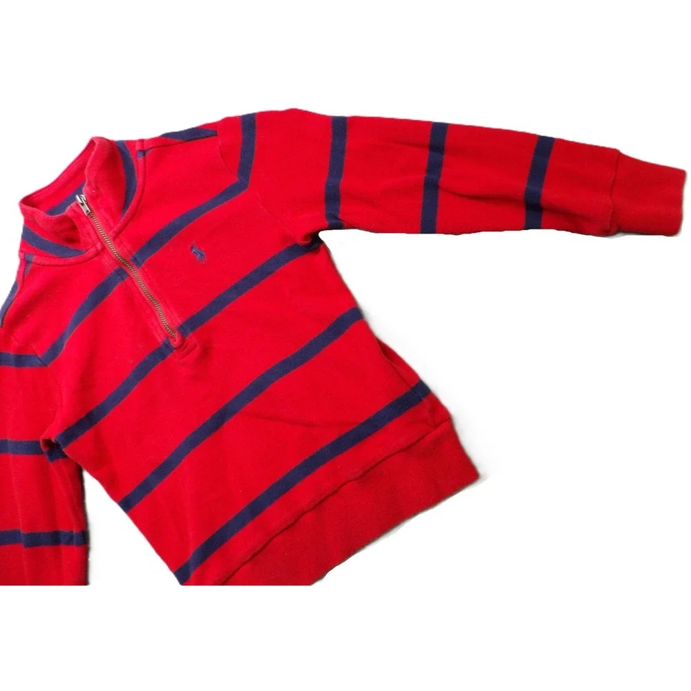 Polo Ralph Lauren Boys 1/4 Zip Pullover Sweatshirt Red Blue Striped 3/3T Toddler